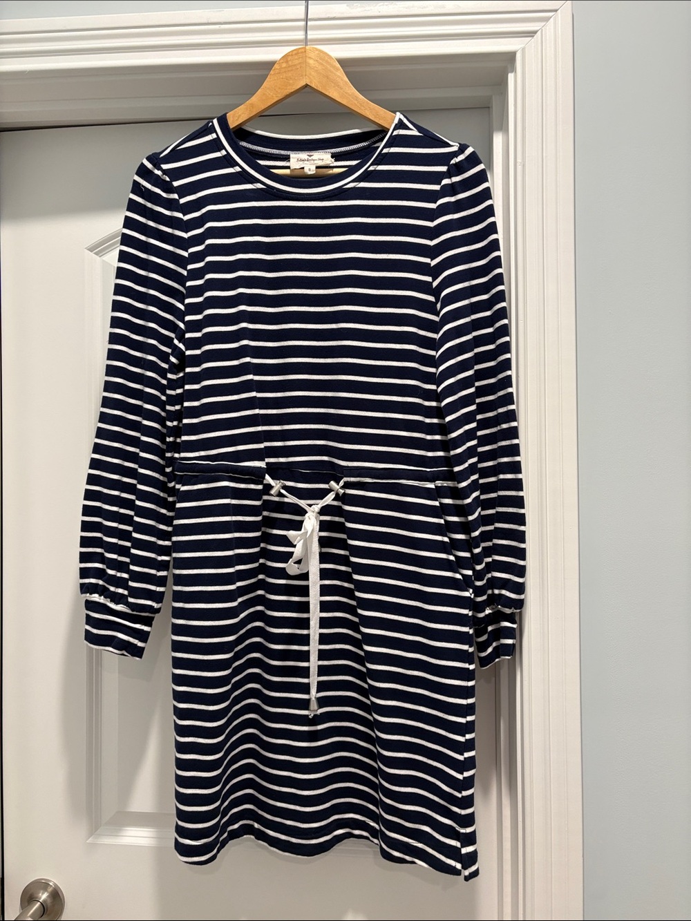 Navy Striped Cinch Waist Dress